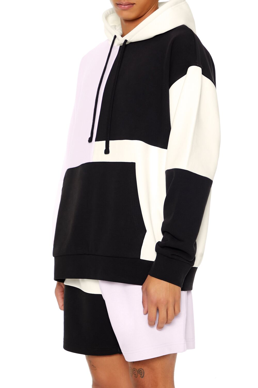  Forever 21 Drawstring Colorblock Hoodie - cream multi - Bonton