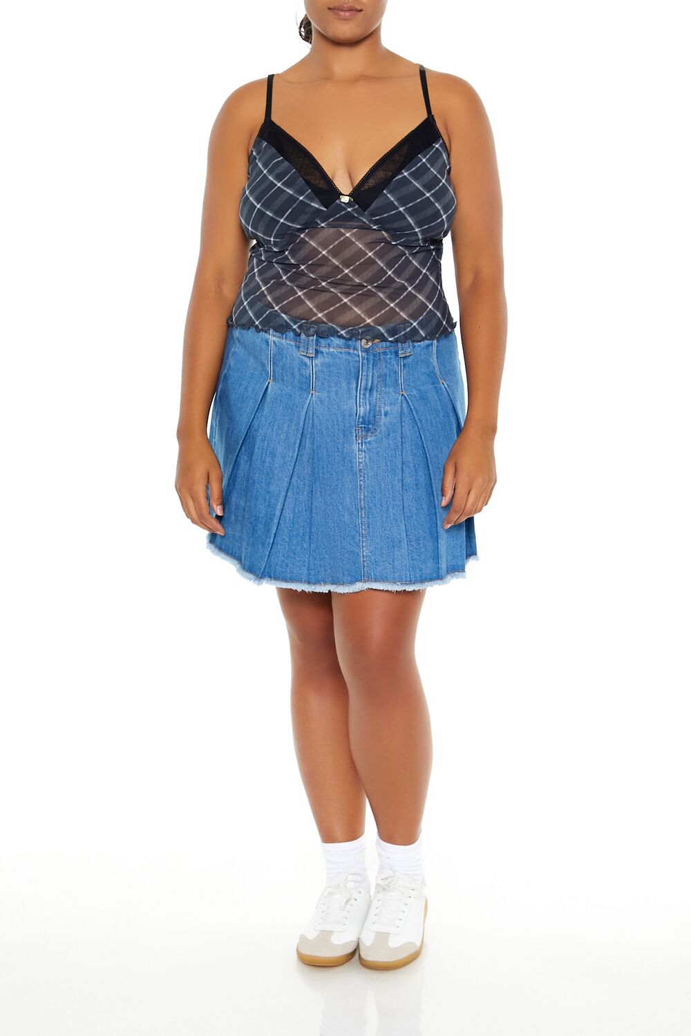  Forever 21 Plus Size Plaid Rosette Sheer Cami - black white - Bonton