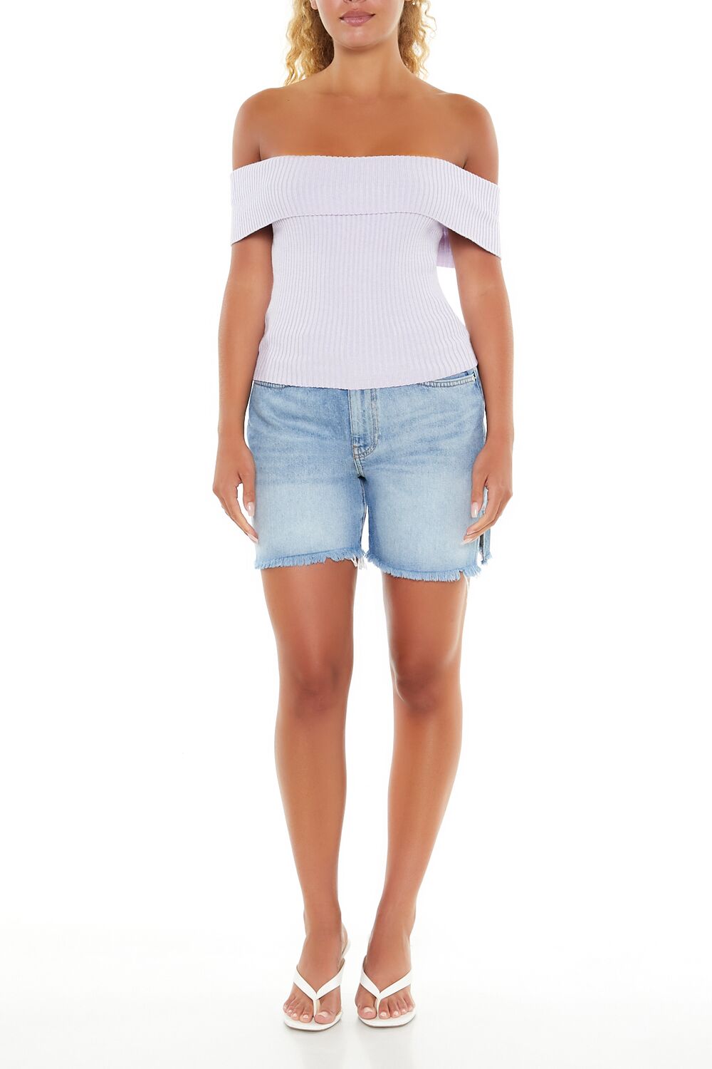  Forever 21 Off-the-Shoulder Sweater-Knit Top - white - Bonton