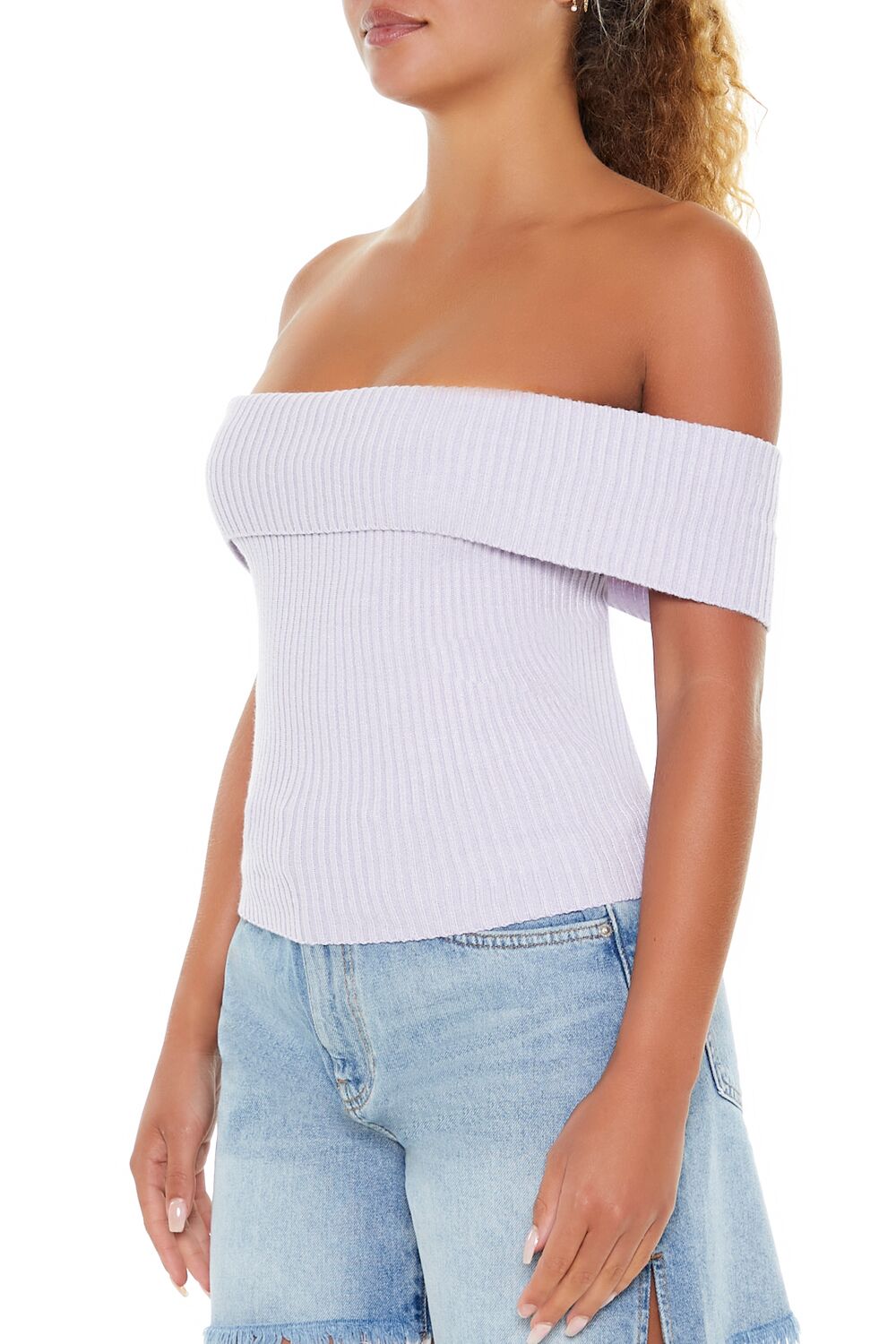  Forever 21 Off-the-Shoulder Sweater-Knit Top - white - Bonton
