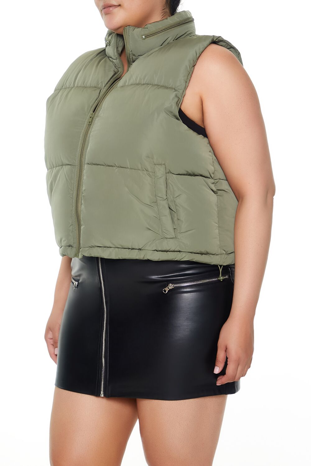  Forever 21 Plus Size Cropped Puffer Vest - light-olive-swatch - Bonton