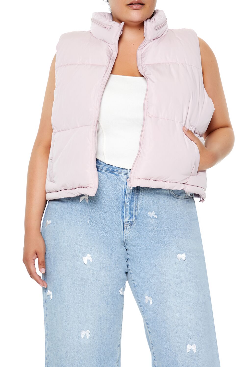  Forever 21 Plus Size Cropped Puffer Vest - light-olive-swatch - Bonton