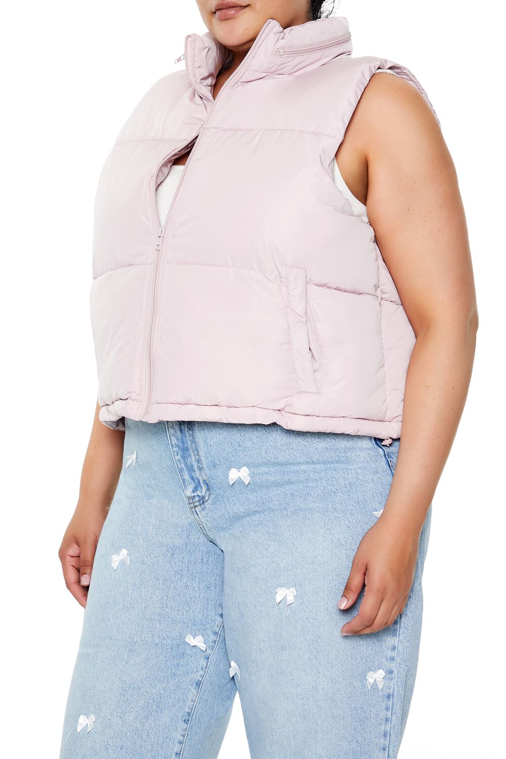  Forever 21 Plus Size Cropped Puffer Vest - light-olive-swatch - Bonton