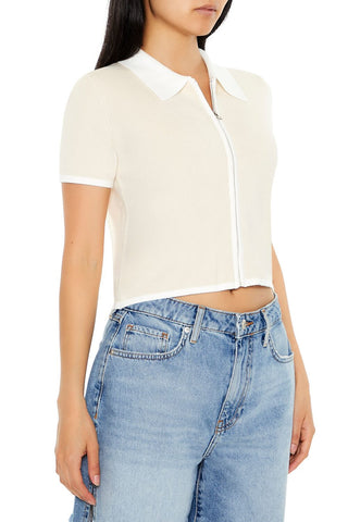 Cropped Sweater-Knit Shirt