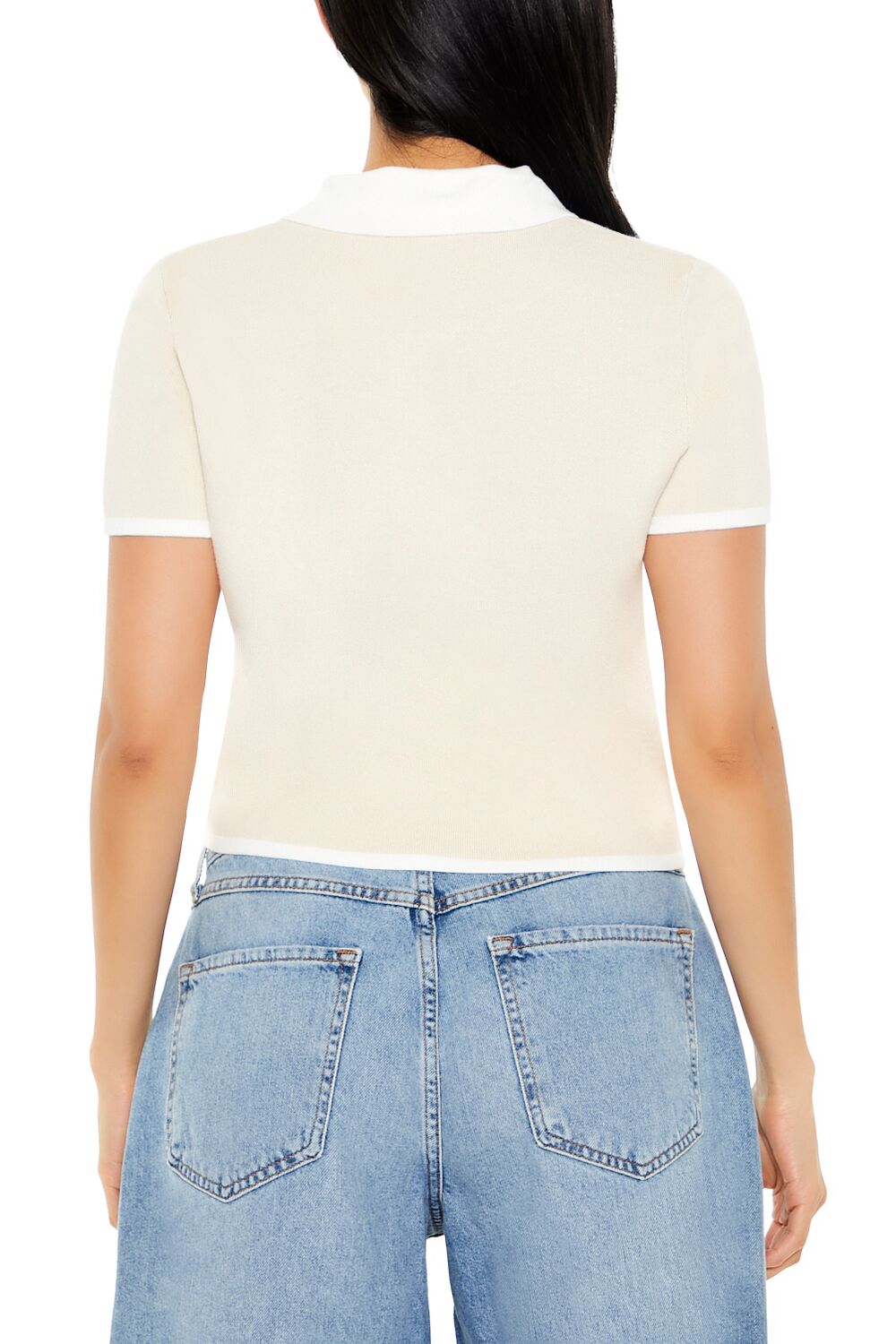  Forever 21 Cropped Sweater-Knit Shirt - oatmeal multi - Bonton