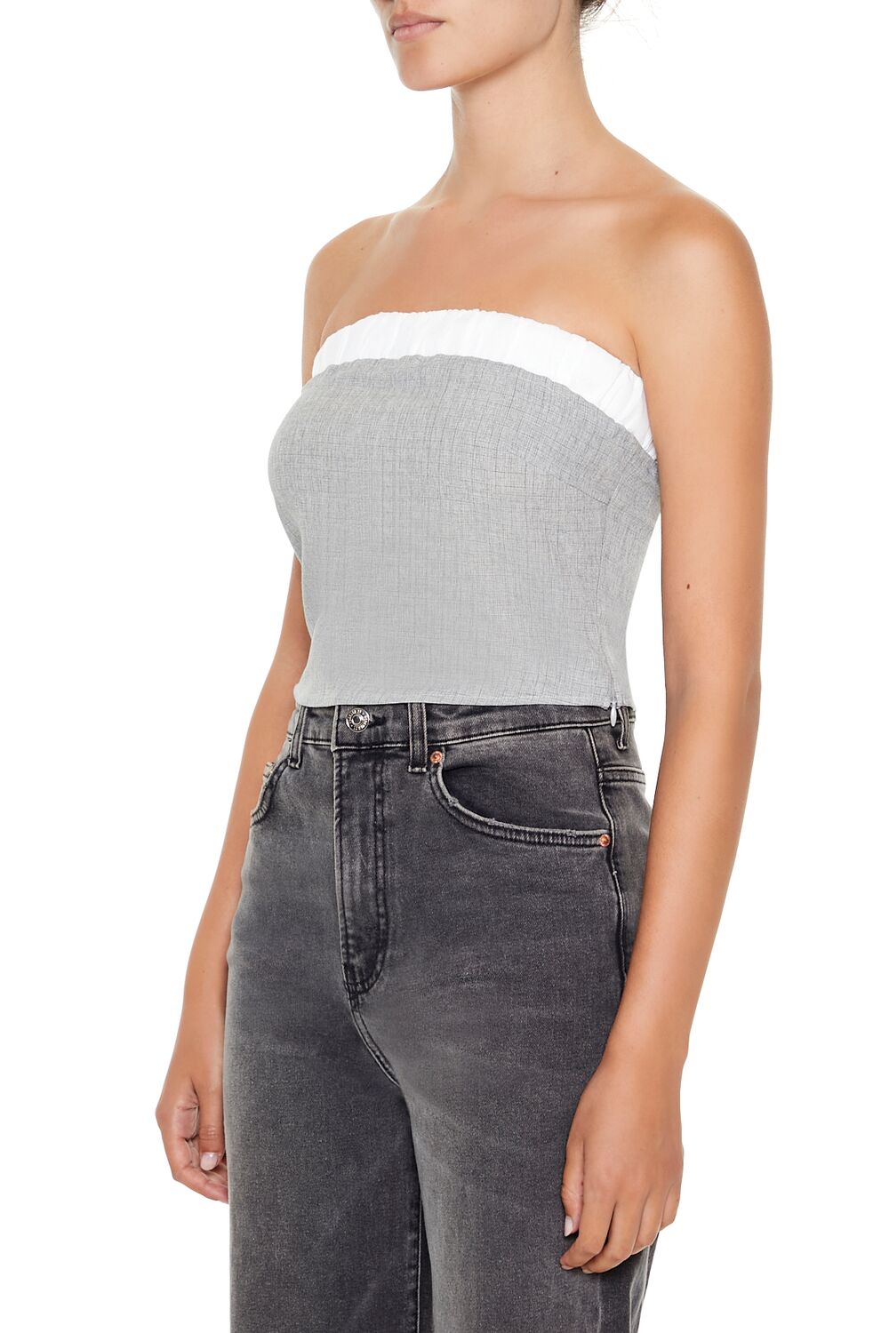  Forever 21 Two-Tone Tube Crop Top - grey - Bonton
