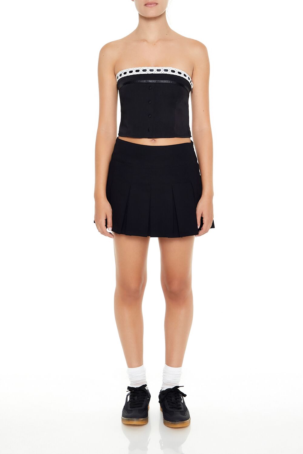  Forever 21 Crochet Lace Tube Crop Top - black white - Bonton