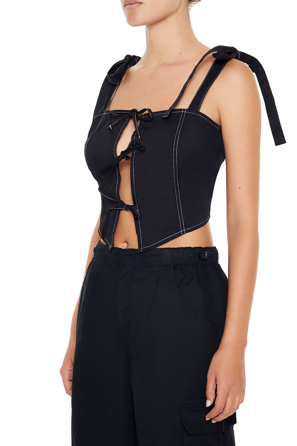  Forever 21 Cropped Cutout Bow Bustier Top - black - Bonton