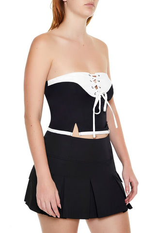 Colorblock Lace-Up Tube Crop Top