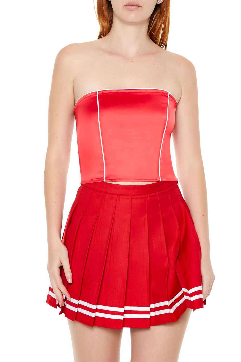  Forever 21 Satin Tube Crop Top - red - Bonton