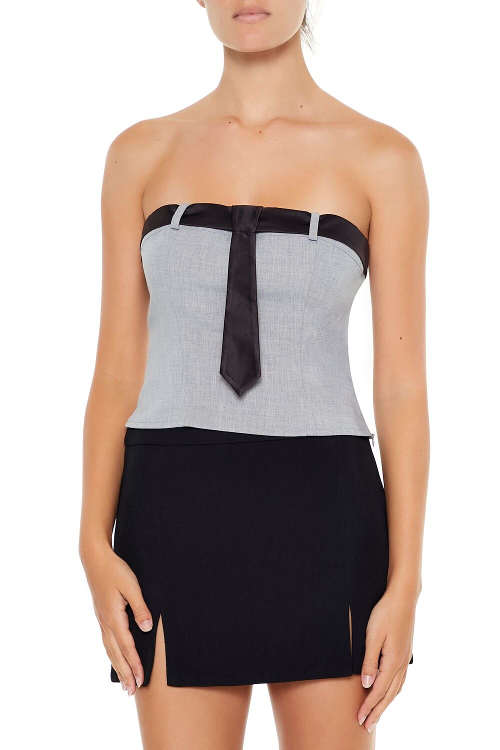  Forever 21 Necktie Tube Crop Top - grey - Bonton