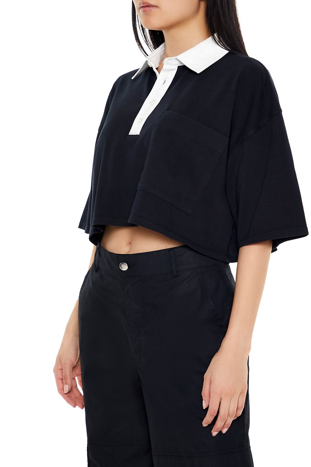  Forever 21 Cropped Rugby Shirt - black white - Bonton