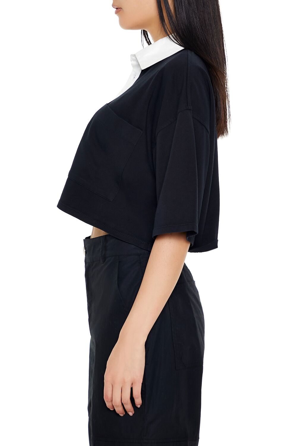 Forever 21 Cropped Rugby Shirt - black white - Bonton