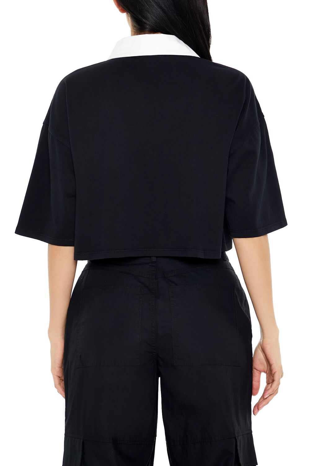  Forever 21 Cropped Rugby Shirt - black white - Bonton