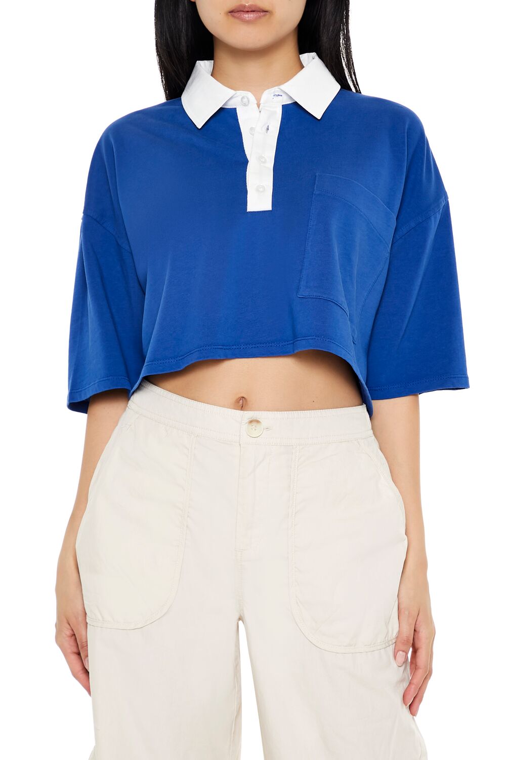  Forever 21 Cropped Rugby Shirt - black white - Bonton