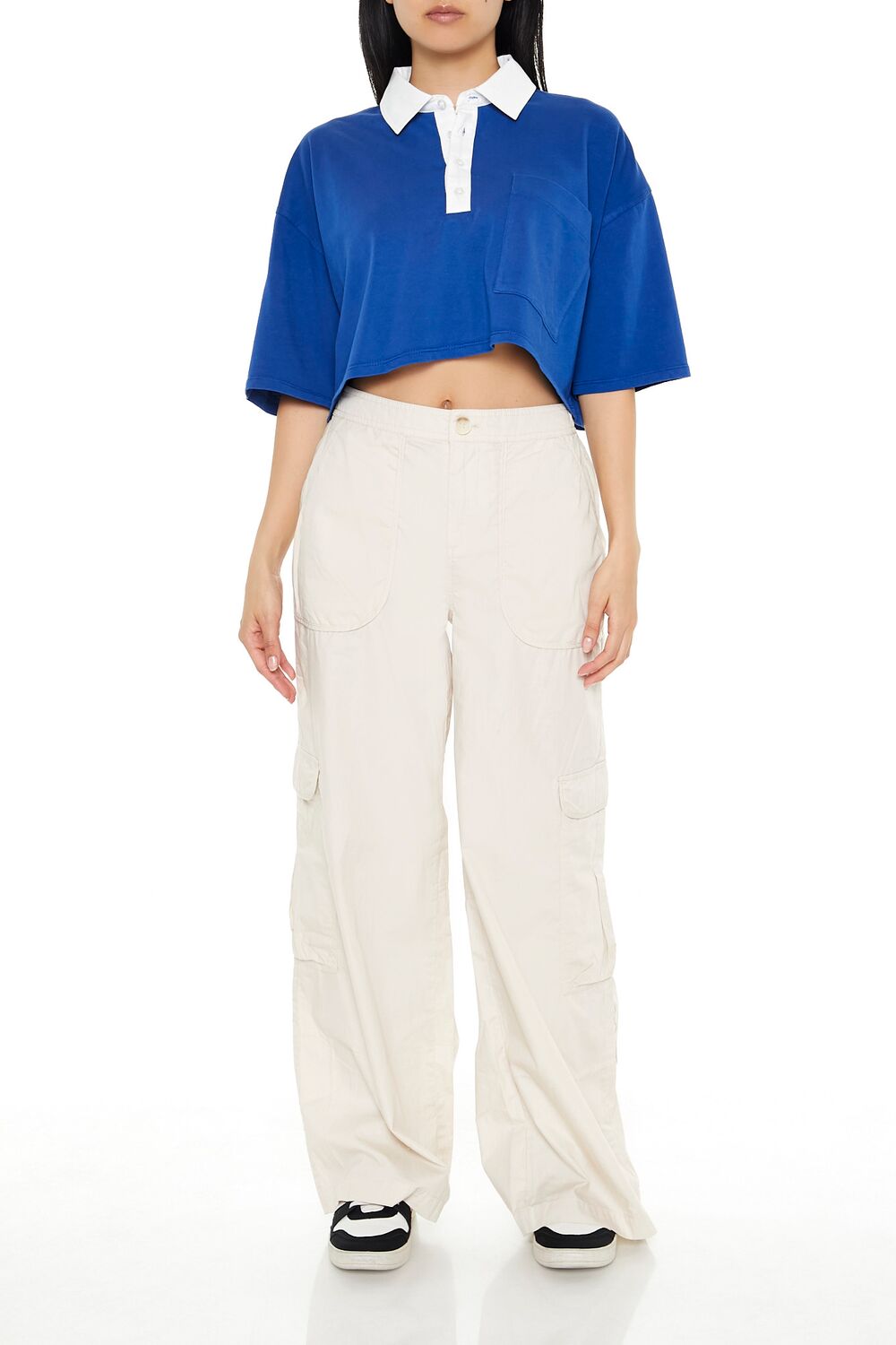 Forever 21 Cropped Rugby Shirt - black white - Bonton