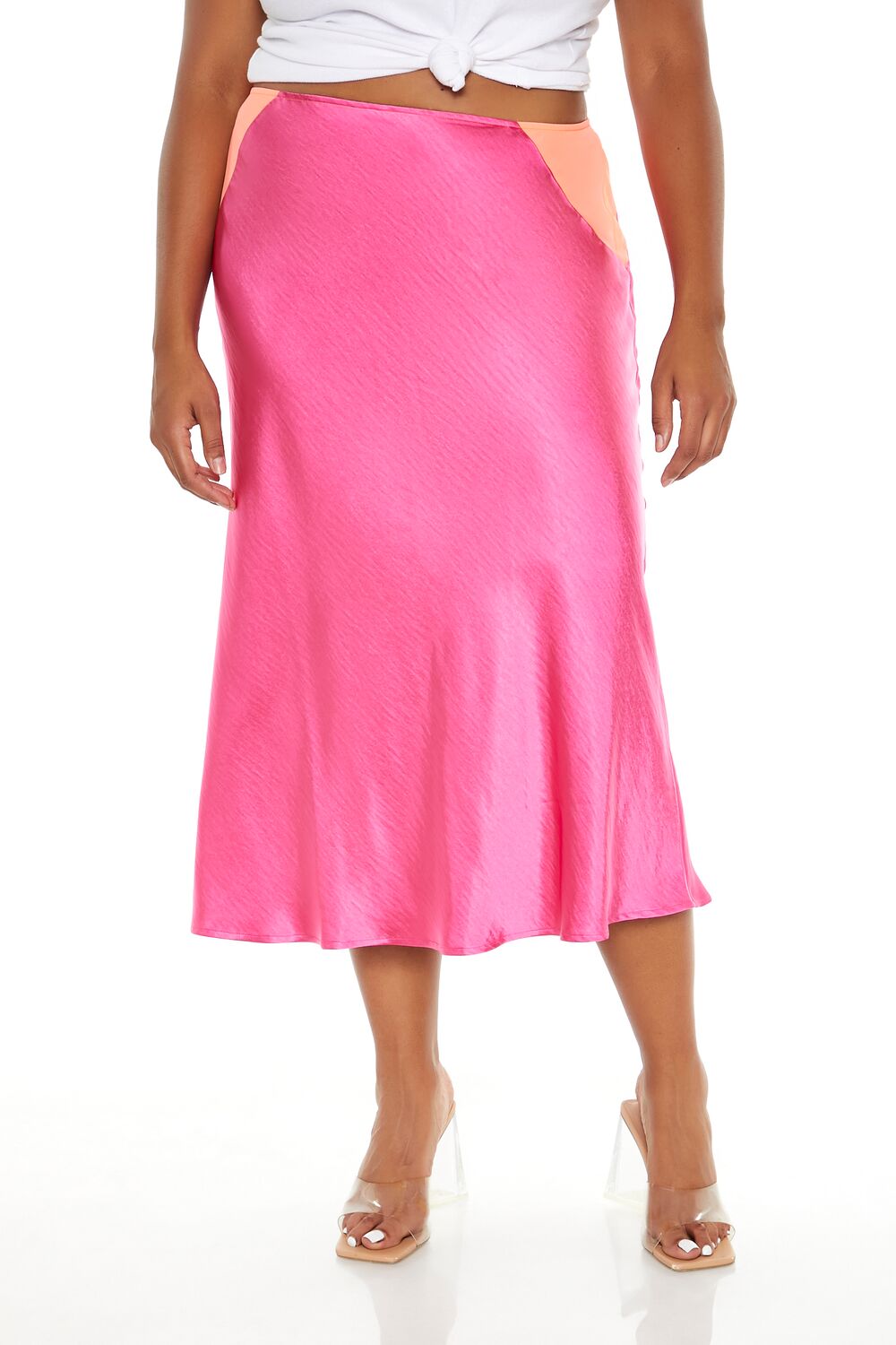  Forever 21 Plus Size Satin Midi Slip Skirt - dusty-pink-coral - Bonton