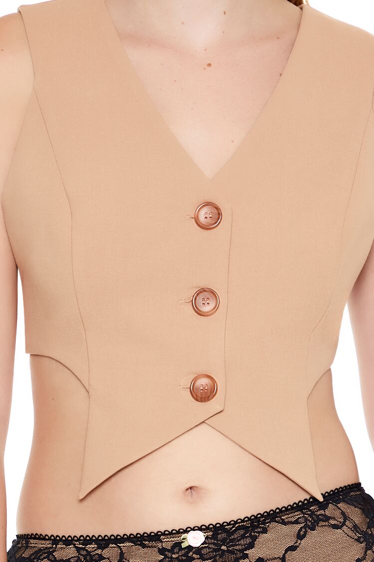  Forever 21 Cropped Notched Vest - brown-swatch - Bonton