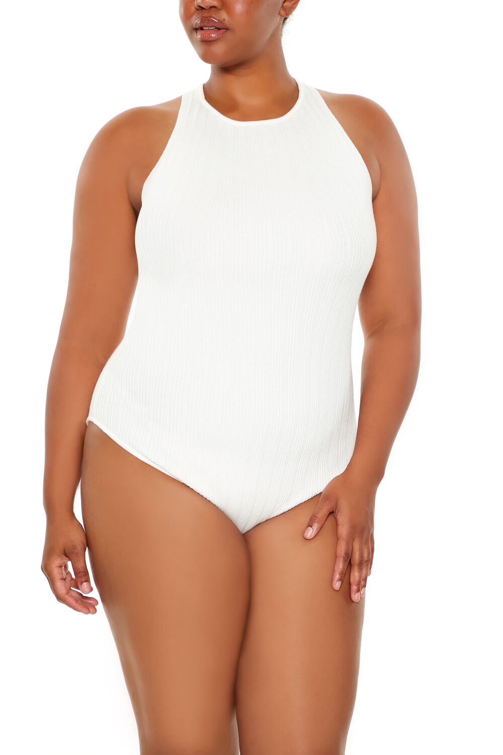  Forever 21 Plus Size Crisscross Sweater-Knit Bodysuit - white - Bonton