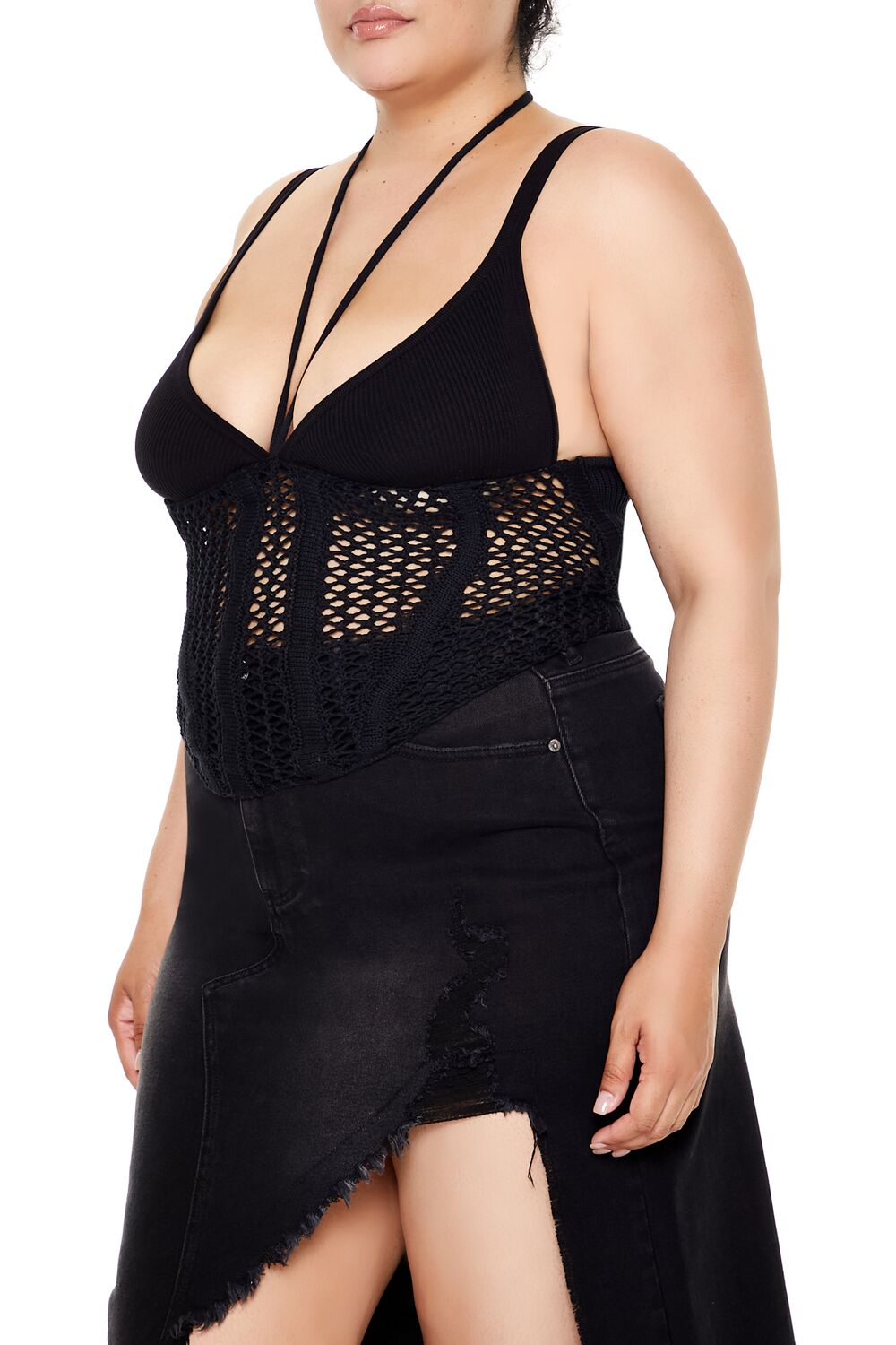  Forever 21 Plus Size Sweater-Knit Strappy Cami - black - Bonton