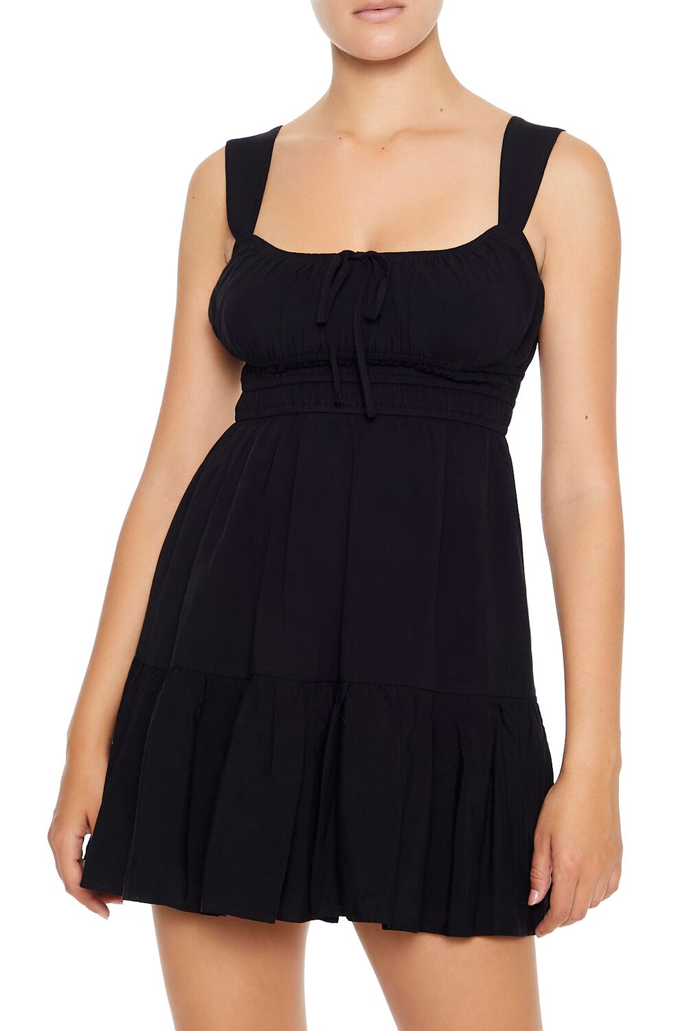  Forever 21 Shirred Bow Flounce Mini Dress - black-swatch - Bonton