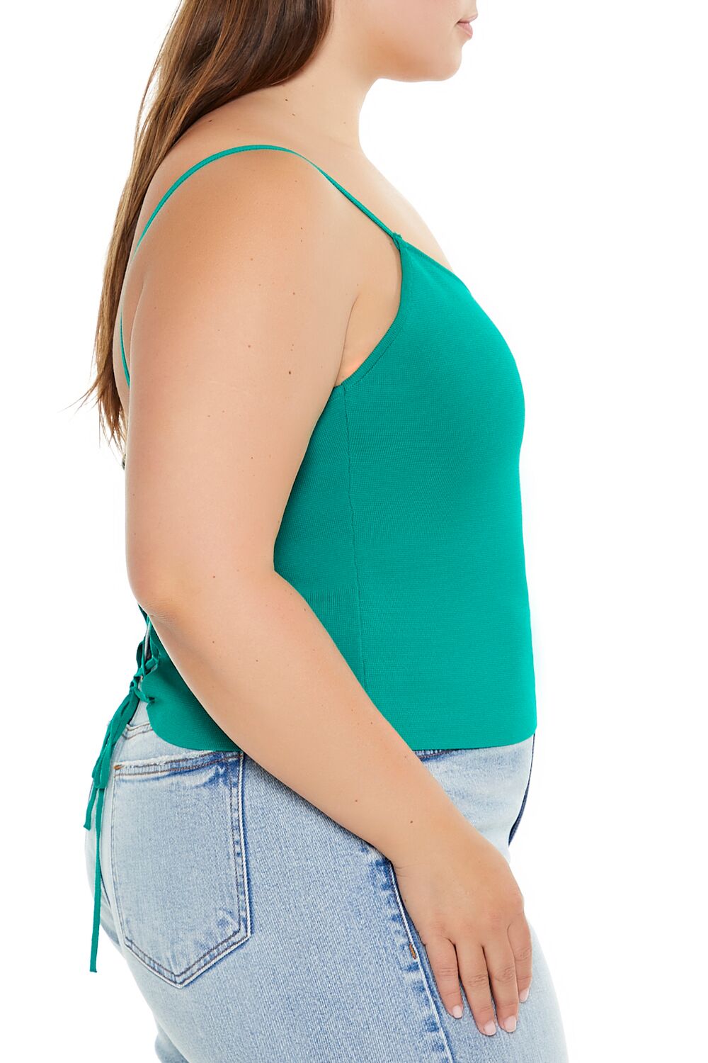  Forever 21 Plus Size Lace-Up Sweater-Knit Cami - black - Bonton