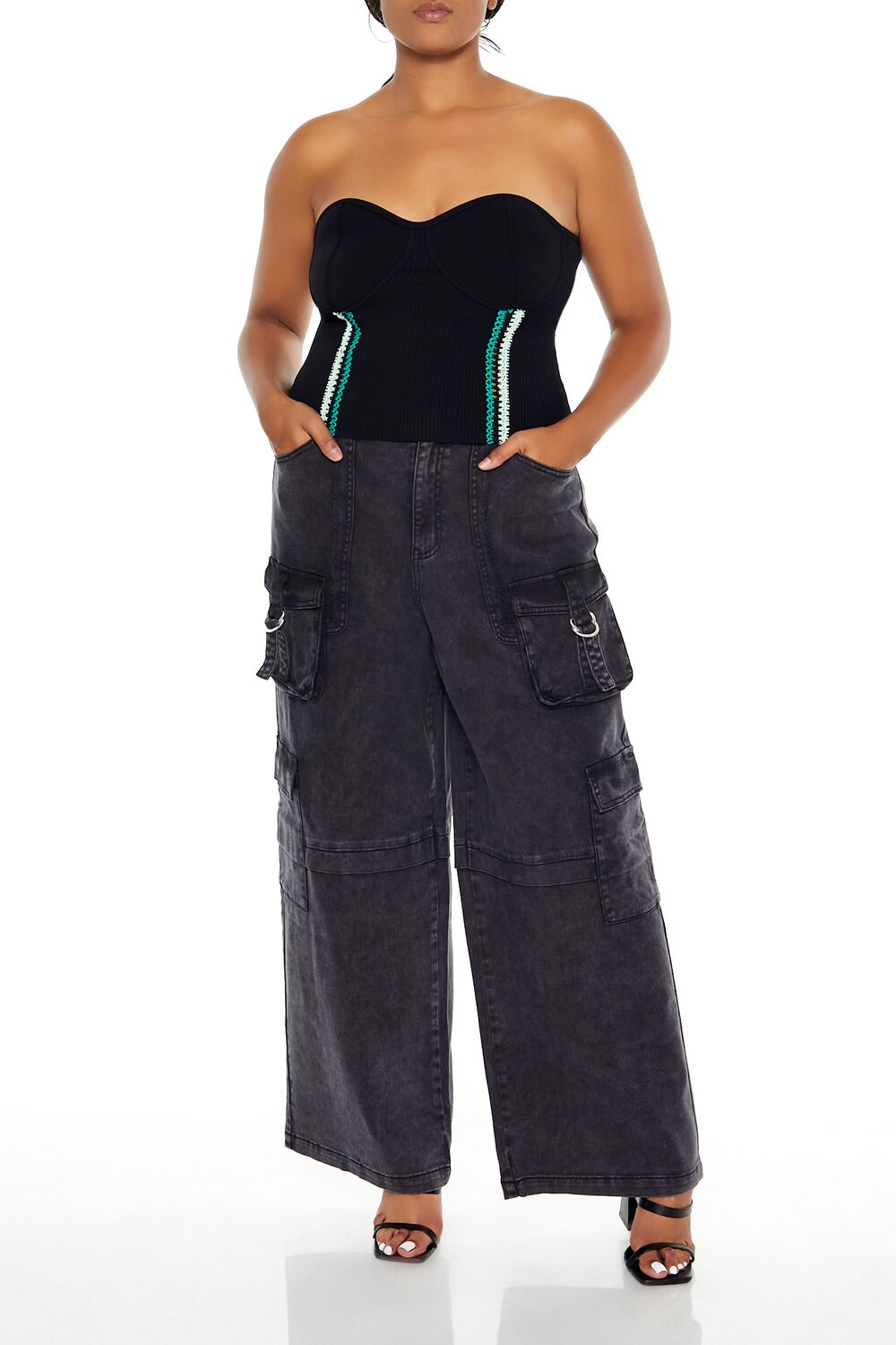  Forever 21 Plus Size Embroidered Tube Top - black multi - Bonton