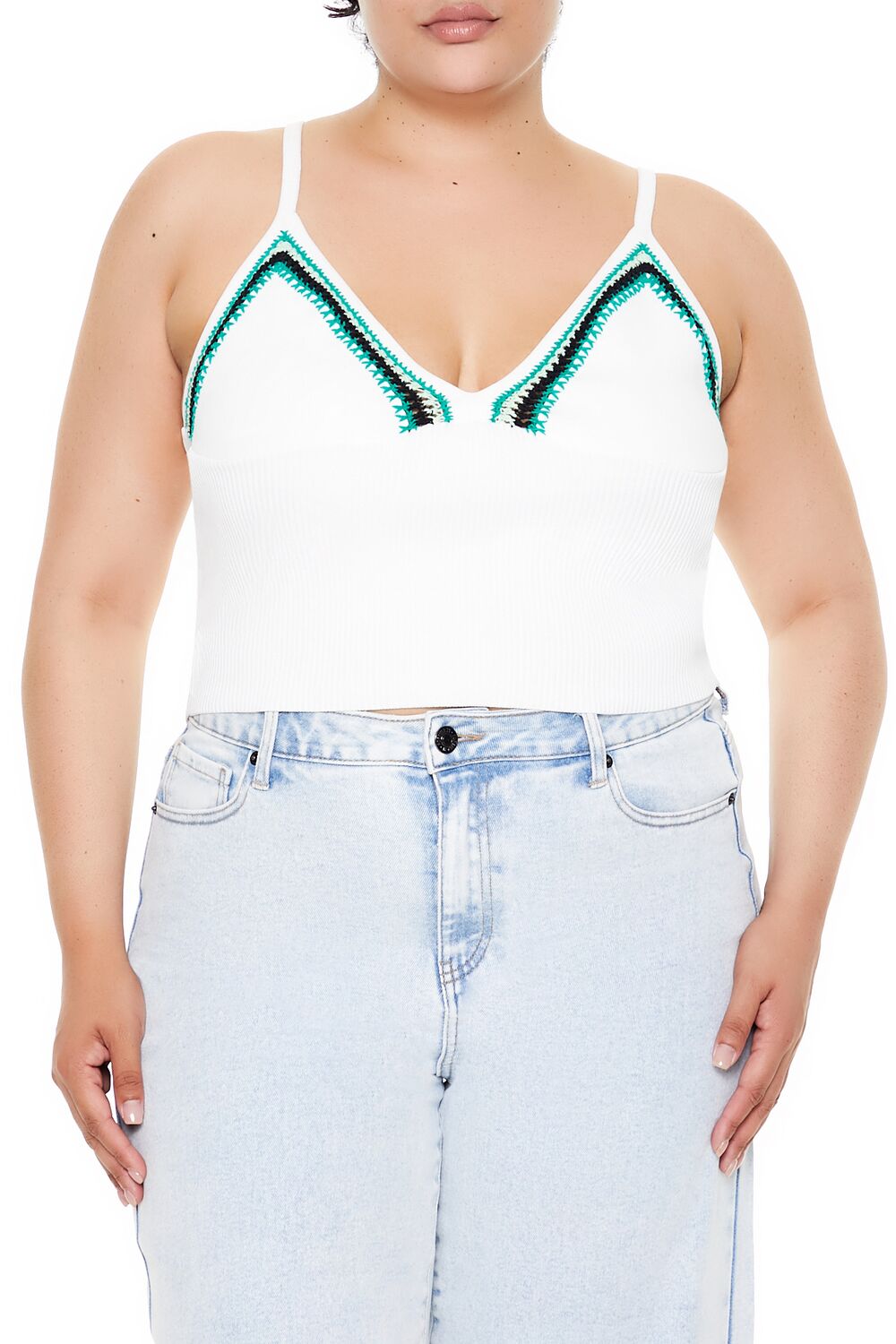  Forever 21 Plus Size Embroidered Sweater-Knit Cami - white multi - Bonton