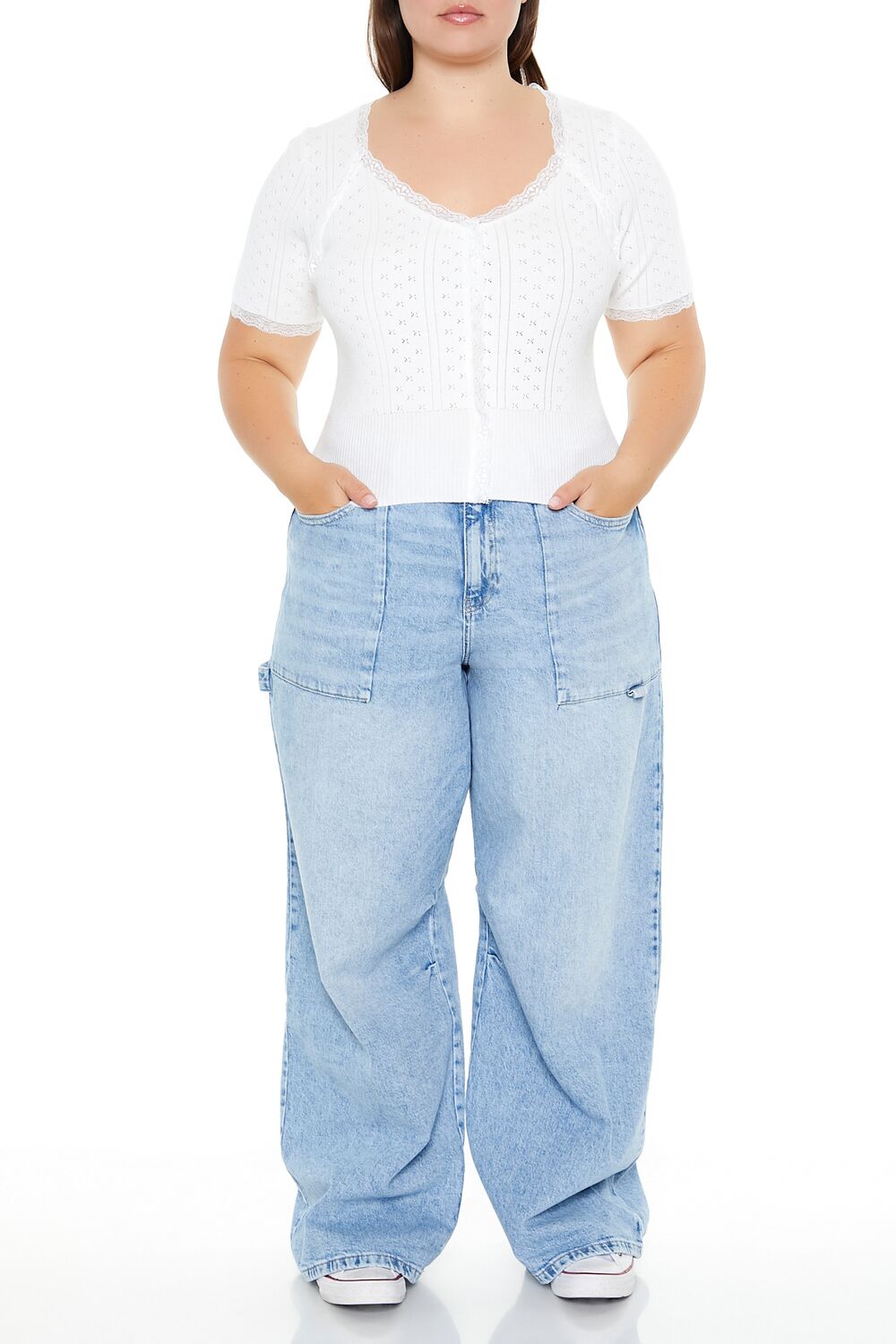  Forever 21 Plus Size Sweater-Knit Crop Top - white - Bonton