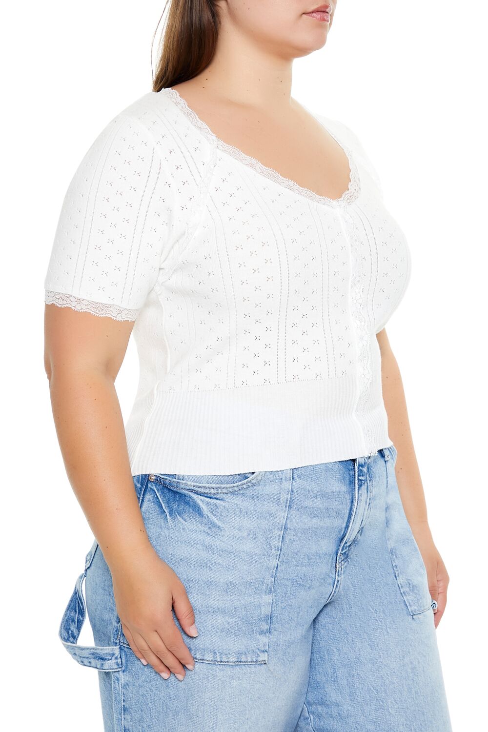  Forever 21 Plus Size Sweater-Knit Crop Top - white - Bonton