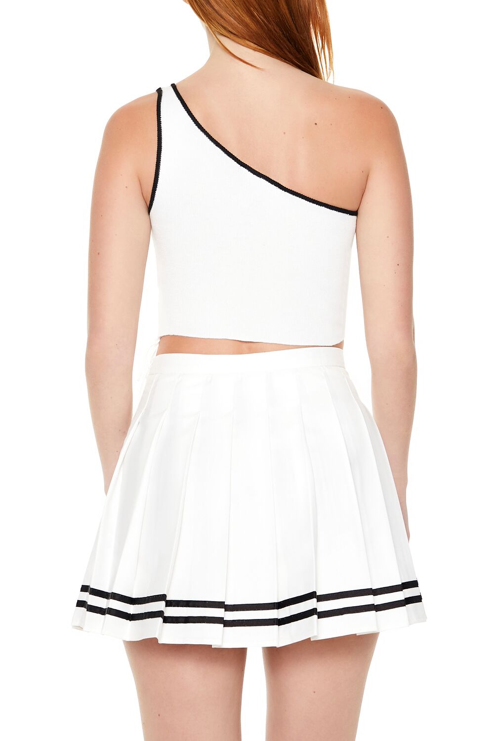 Forever 21 Sweater-Knit One-Shoulder Top - white black - Bonton