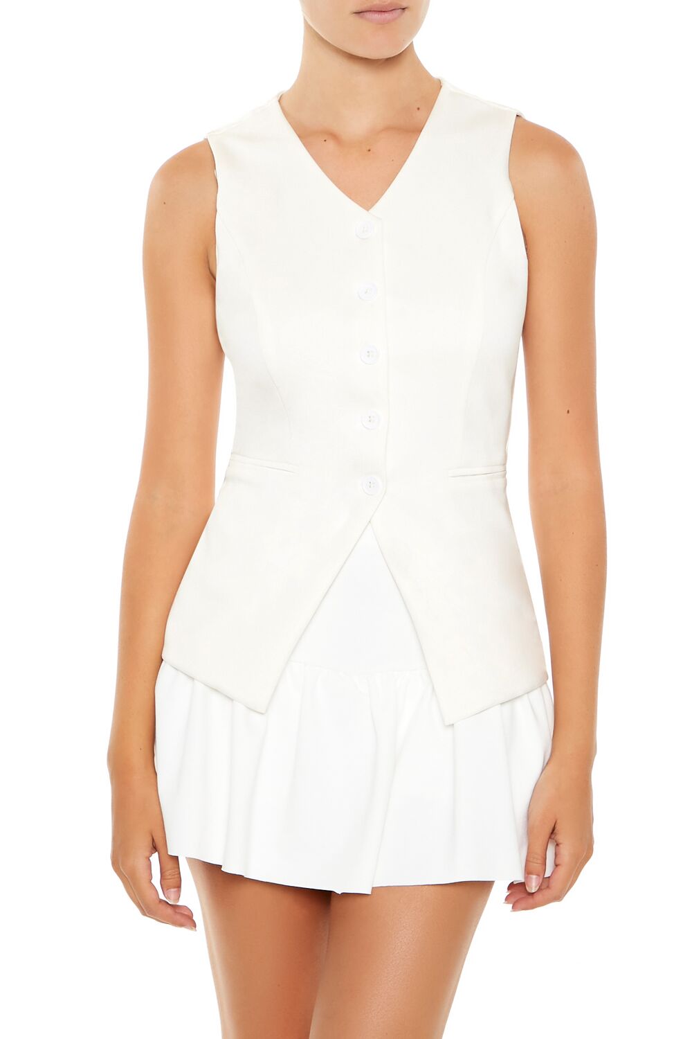  Forever 21 Sleeveless Button-Up Top - cream - Bonton