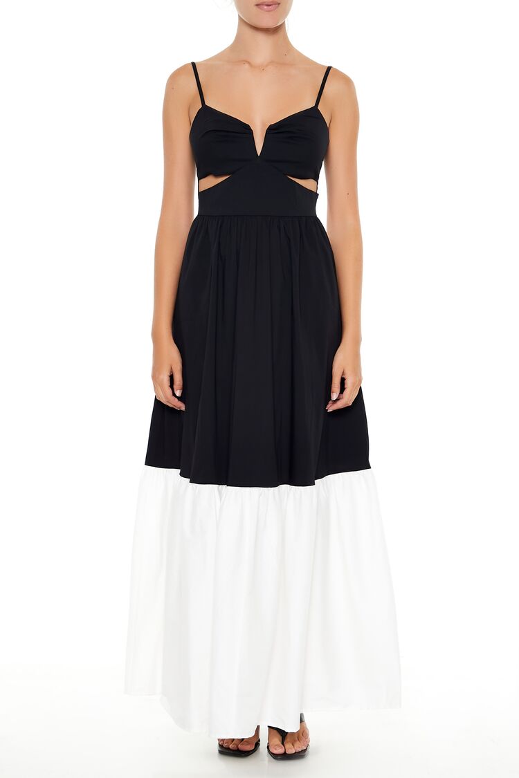  Forever 21 Colorblock Cutout Maxi Dress - black-white - Bonton