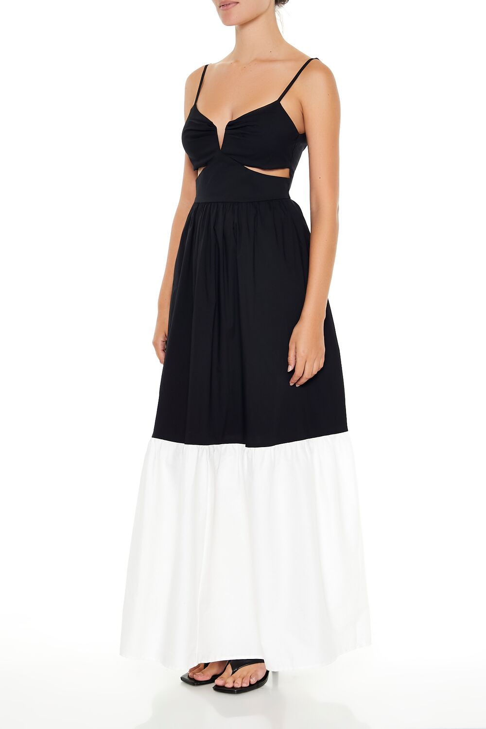  Forever 21 Colorblock Cutout Maxi Dress - black-white - Bonton