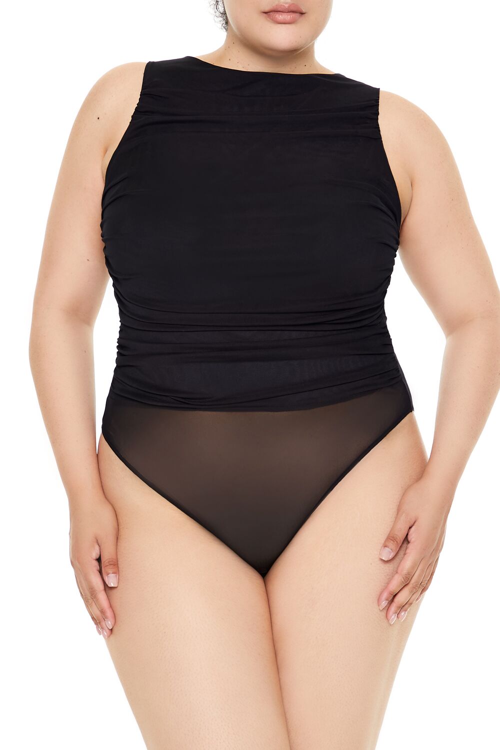  Forever 21 Plus Size Sheer Mesh Bodysuit - black - Bonton