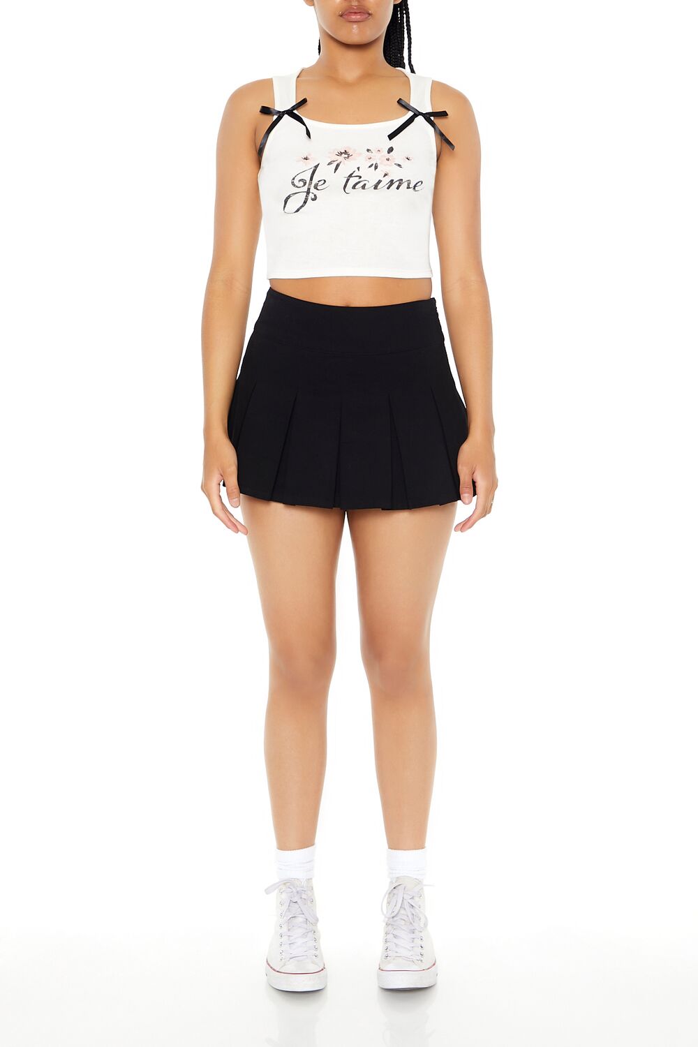  Forever 21 Je Taime Cropped Tank Top - cream multi - Bonton