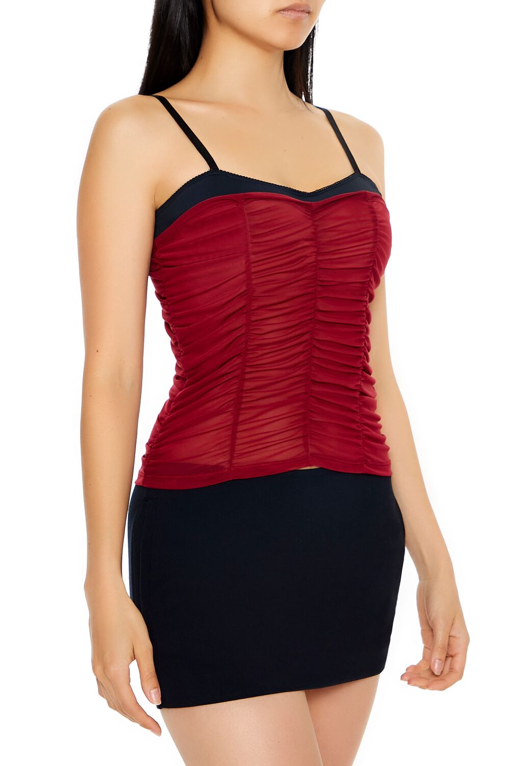  Forever 21 Ruched Mesh Colorblock Cami - cream black - Bonton
