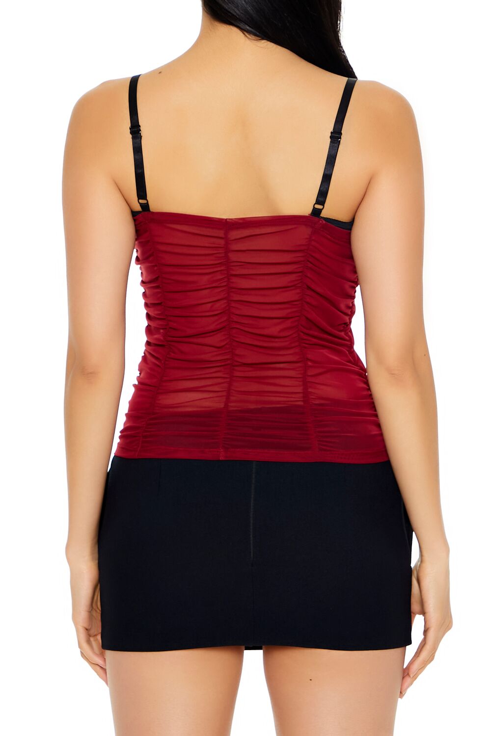  Forever 21 Ruched Mesh Colorblock Cami - cream black - Bonton