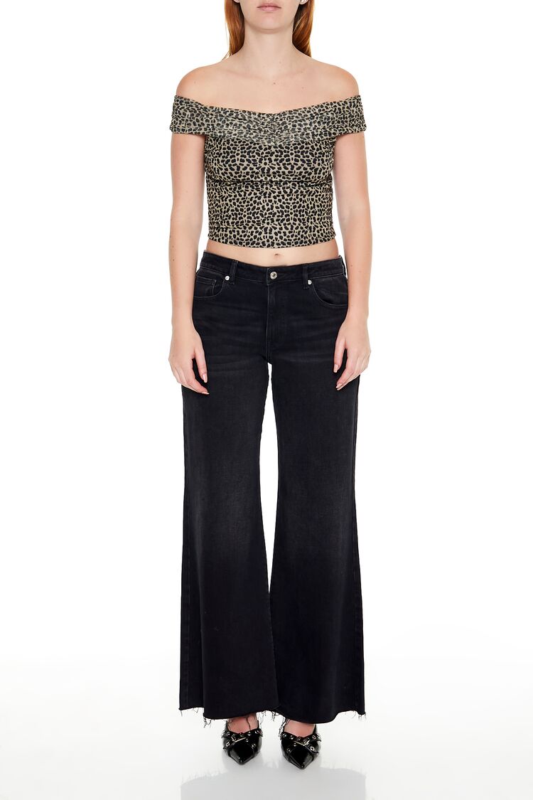  Forever 21 Cheetah Print Off-the-Shoulder Top - brown multi - Bonton
