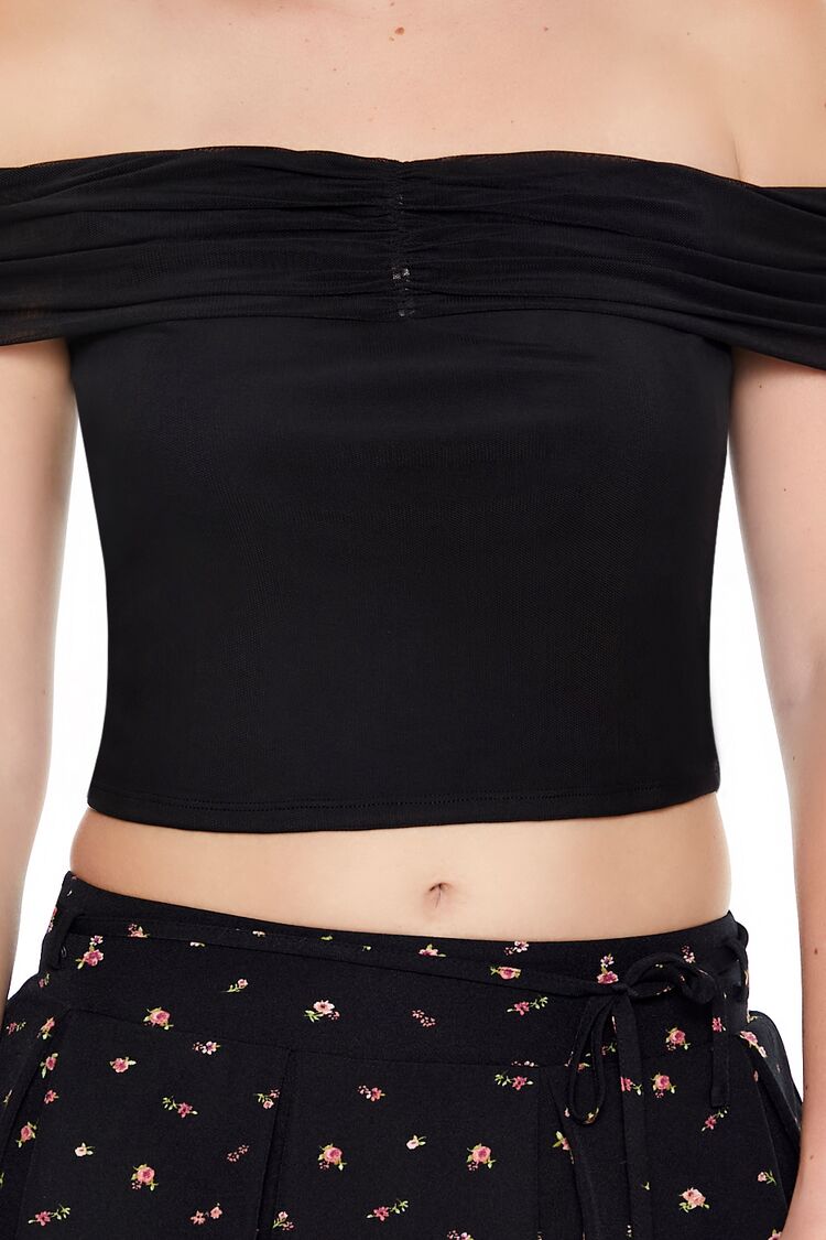  Forever 21 Mesh Off-the-Shoulder Crop Top - black - Bonton
