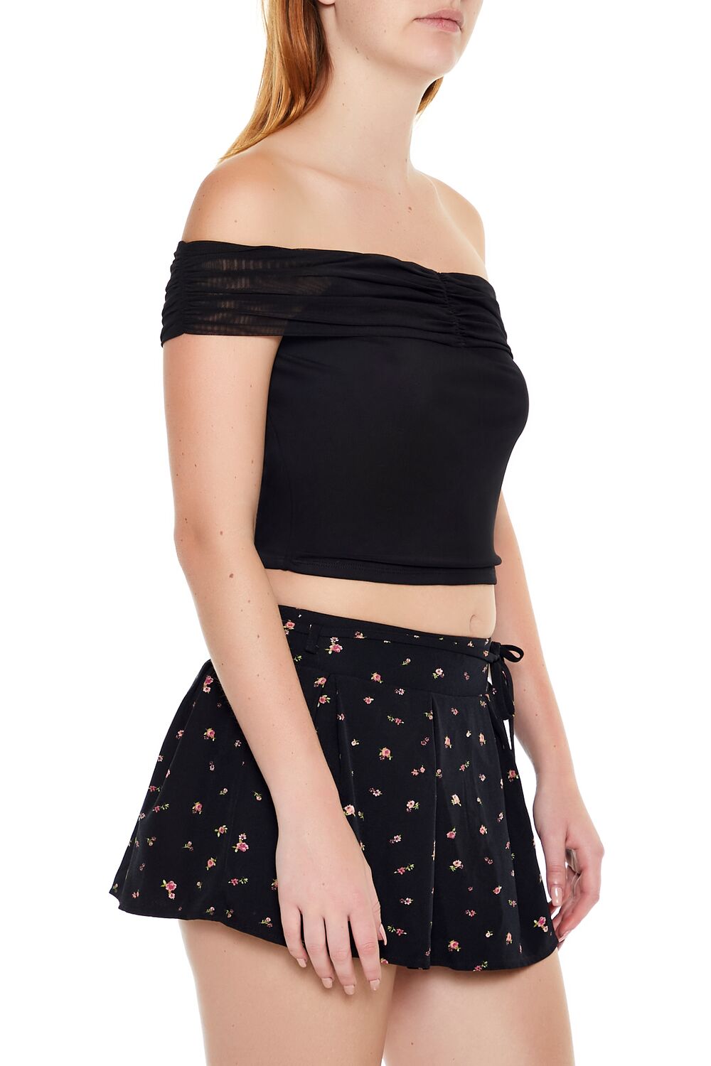  Forever 21 Mesh Off-the-Shoulder Crop Top - black - Bonton