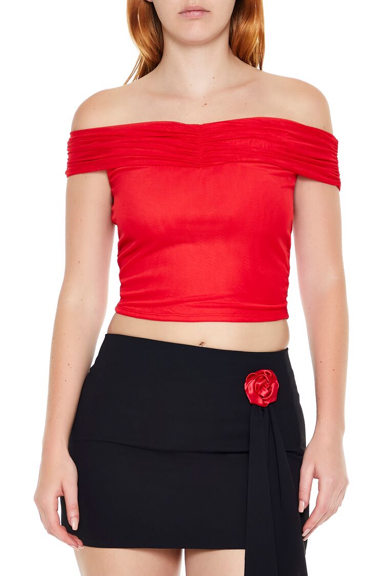  Forever 21 Mesh Off-the-Shoulder Crop Top - black - Bonton
