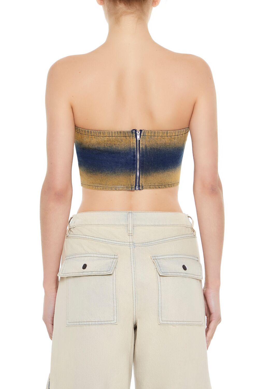  Forever 21 Sandblasted Denim Tube Crop Top - denim multi - Bonton