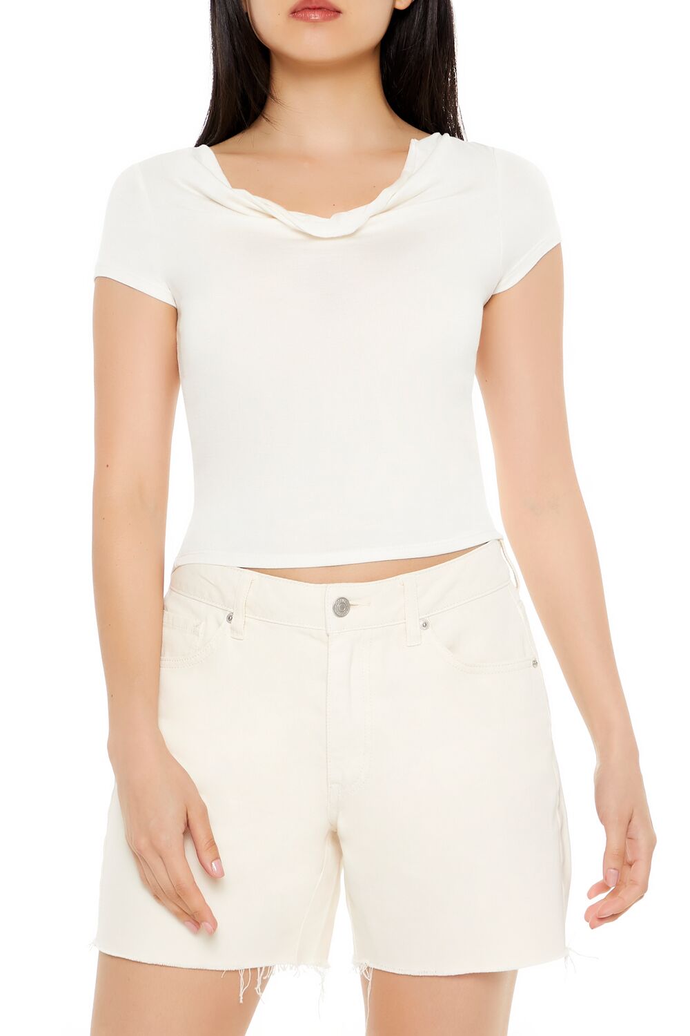  Forever 21 Cowl Cropped Tee - cream - Bonton