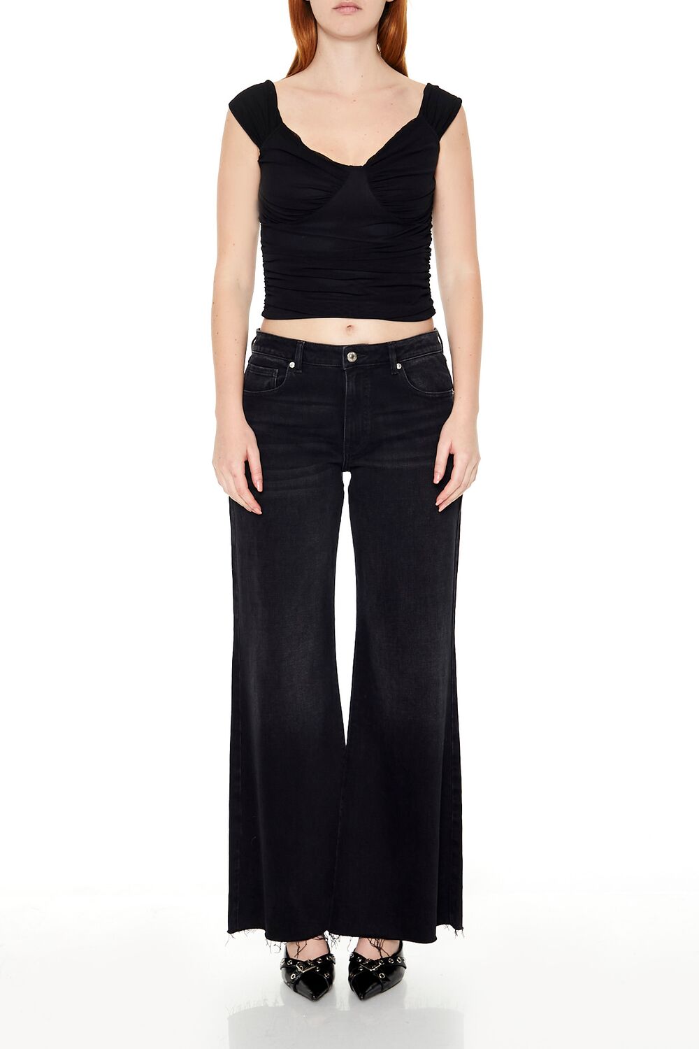  Forever 21 Ruched Bustier Crop Top - black - Bonton