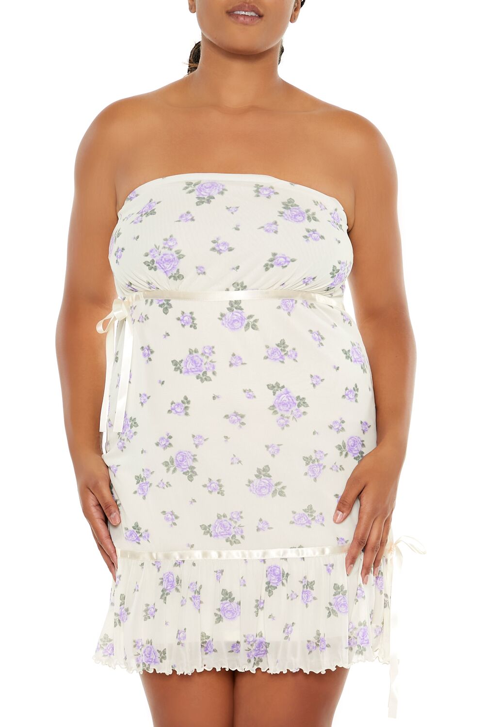  Forever 21 Plus Size Floral Bow Tube Mini Dress - cream-multi - Bonton