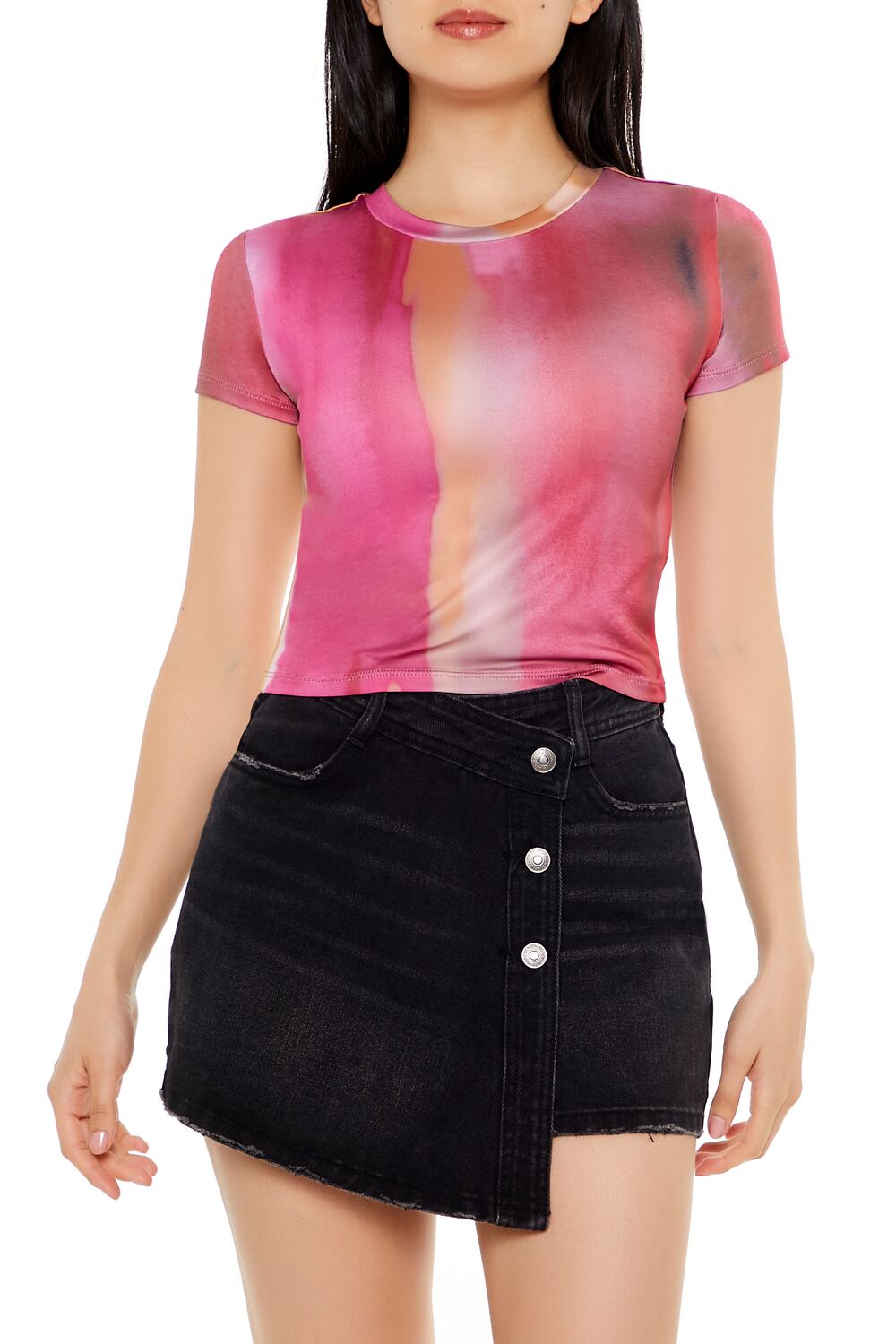  Forever 21 Watercolor Crew Tee - pink multi - Bonton