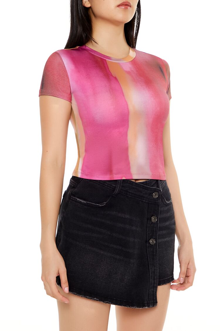  Forever 21 Watercolor Crew Tee - pink multi - Bonton