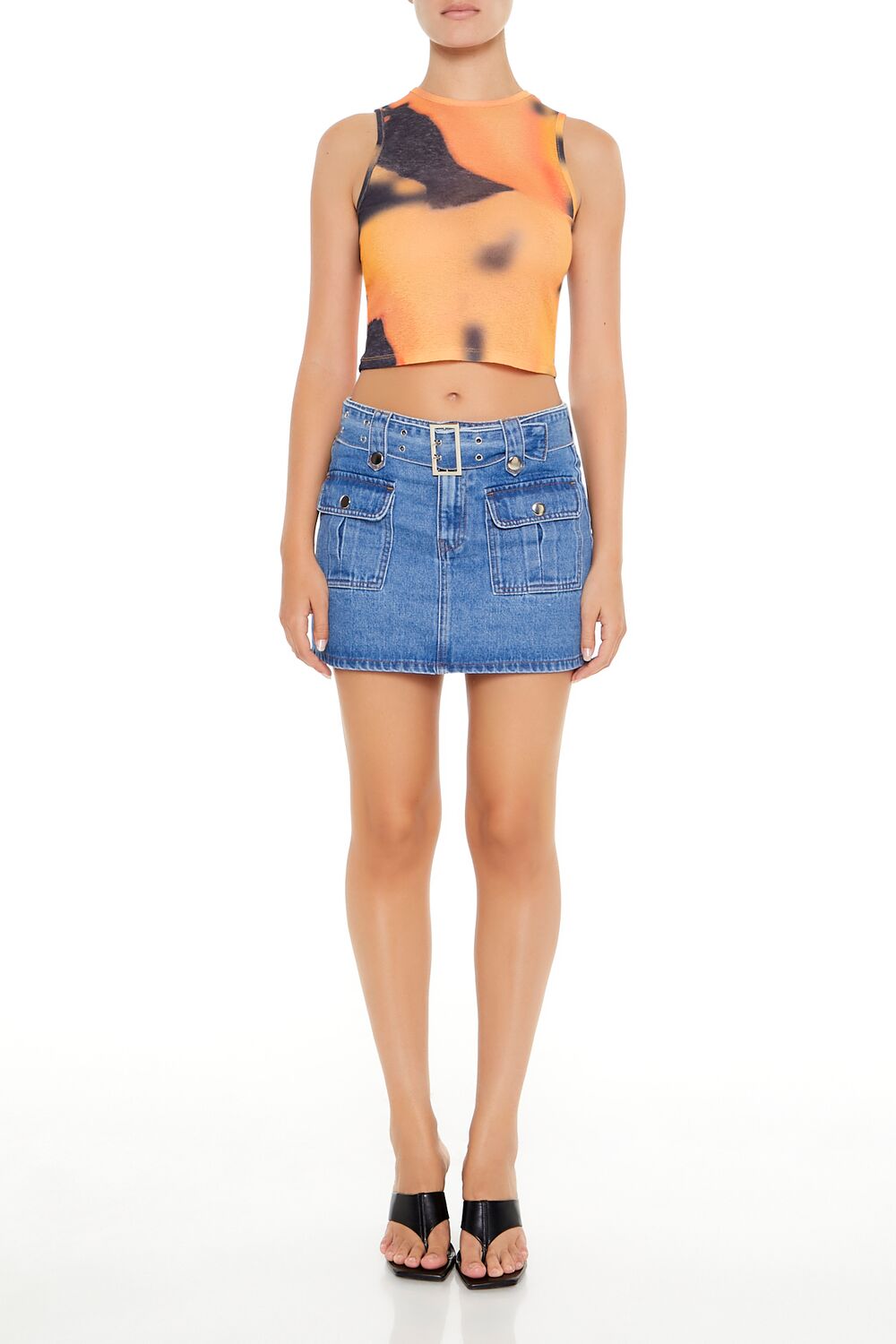  Forever 21 Cropped Tie-Dye Tank Top - orange multi - Bonton