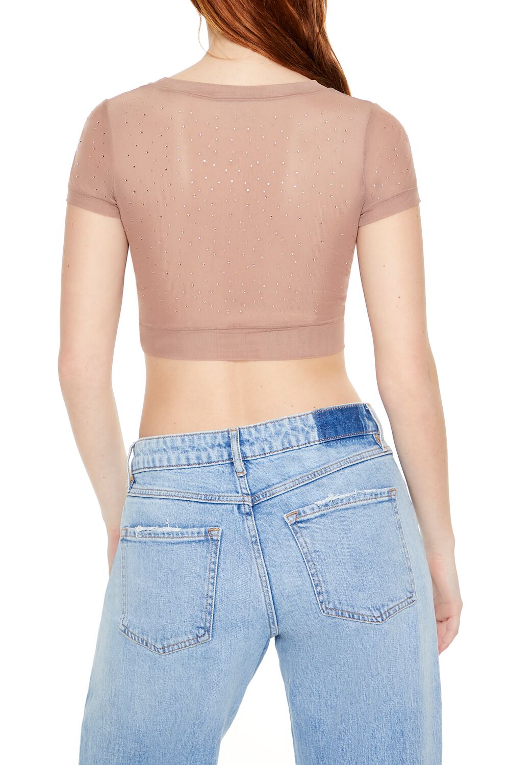  Forever 21 Cropped Mesh Rhinestone Tee - black - Bonton
